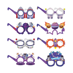 8 Pièces Lunettes de Fête en Papier Thème Espace Extérieur Astronaute Fusée Planète Accessoires de Photobooth pour Enfants