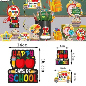 Colorful back to school 100 days party cupcake toppers and spiral hanging decorations