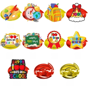 100 Days of School party decorations set with colorful hanging swirls and paper cutouts