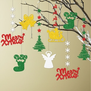 Christmas Hanging Decorations Glitter Sparkling Reindeer Angel Tree Pendant Holiday Party Decor Festive Ornaments