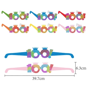 Colorful 100 days of school paper glasses set with rhinestones and crown design