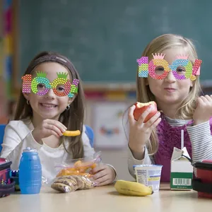 Creative 100 days of school party paper glasses with crown and colorful polka dots