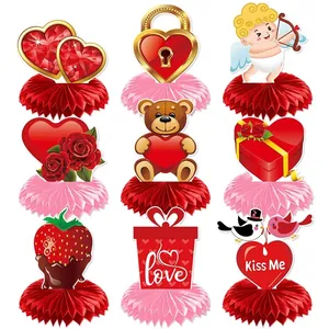 Valentine Honeycomb Table Centerpiece Decorations Paper Heart Rose Bear Cupid Wedding Romantic Atmosphere Desktop Decor