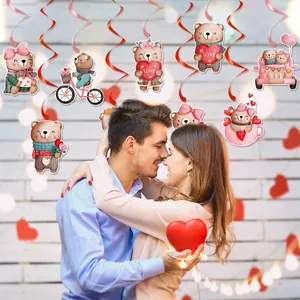 Valentine's Day hanging spiral decorations with cute bear and red heart ornaments