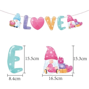 Valentine Love banner with gnomes dimension details showing specific height and width sizes