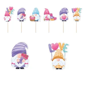 Gnome Valentine cake toppers set with heart patterns and dimensions for party decor