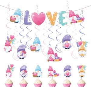 Valentine's Day Party Decoration Gnome Theme LOVE Banner Cake Toppers Hanging Spirals Cardboard Romantic Wedding Proposal