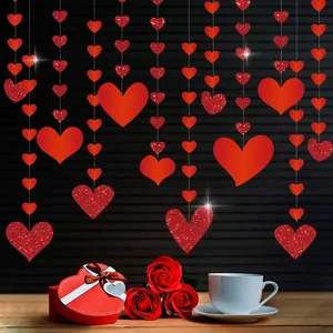 Décorations Suspendues en Forme de Coeur Romantique Papier Pailleté Coeurs Brillants pour Saint Valentin Mariage Fête Anniversaire Salon