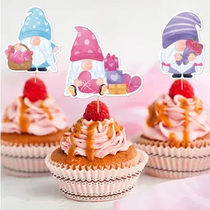 Valentine gnome cupcake toppers set with Love heart for party and wedding decorations