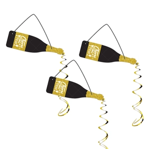 Décorations Suspendues En Spirale Bouteille De Champagne Nouvel An Noir Or Paillettes Cheers To A New Year Ornements Pour Fête