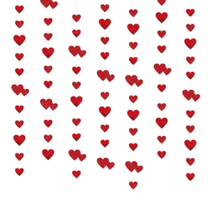 Hanging red heart decorations with glitter and glossy finish for wedding party backdrop