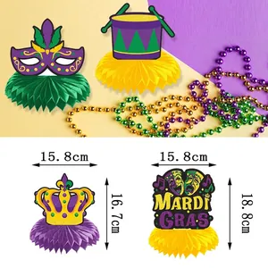 Centrotavola a nido d'ape Mardi Gras con decorazioni a corona maschera e tamburo