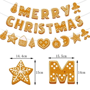 Gingerbread man Merry Christmas banner set with festive hanging ornaments and star dimensions