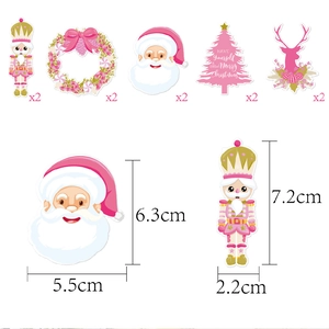 Detailed dimensions of pink nutcracker and Santa cake toppers for Christmas party decor