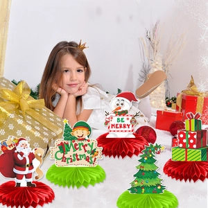 5-piece Christmas honeycomb table centerpieces with Santa, snowman and tree decorations