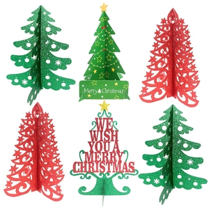 Christmas Tree Desktop Ornaments Glitter Cardboard 3D Laser Cut Hollow Design For Xmas Party Home Table Decor