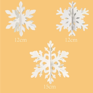3D white hanging snowflakes set of three in 12cm and 15cm sizes for Christmas decor