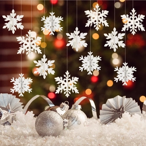 3D Snowflake Hanging Decorations Pearlescent Cardboard Hollow Design Christmas Winter Party Ornaments White Novelty