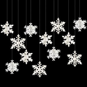 Set of 12 white 3D snowflake hanging ornaments for Christmas tree and party decoration