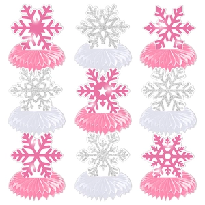 Set of 9 winter snowflake honeycomb centerpieces for Christmas and party table decor