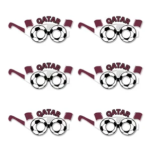 Lot de 6 lunettes de fête en papier avec drapeaux du Qatar pour fans de football