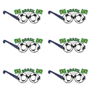 Lot de 6 lunettes de fête football Brésil en papier avec motifs ballons et drapeaux
