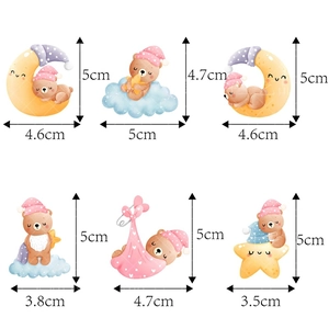 Detailed dimensions of watercolor teddy bear cake toppers for baby shower party dessert