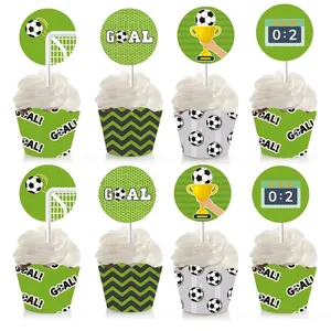 Thème Football Cupcake Toppers Wrappers Soccer Fête Goal Trophée Motif Cardstock Décorations Athlétique Célébration Fournitures