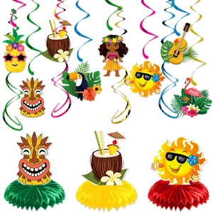 Hawaiian Luau Party Decorations Set Paper Spiral Hanging Ornaments And Honeycomb Centerpieces Tropical Flamingo Pineapple Tiki Theme Beach Party Decor