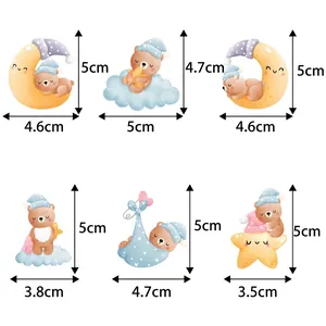 Baby shower bear cake toppers in blue and yellow showing detailed size dimensions