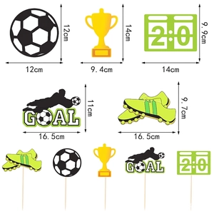 Soccer theme cake toppers set with trophy and goal player for football party decoration