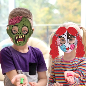 Kids Halloween paper masks featuring zombie and stitched doll designs for party cosplay