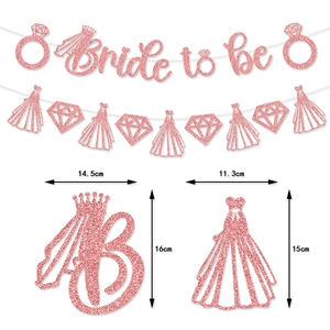 Rose gold glitter Bride to be banner set with diamond ring and wedding dress decorations