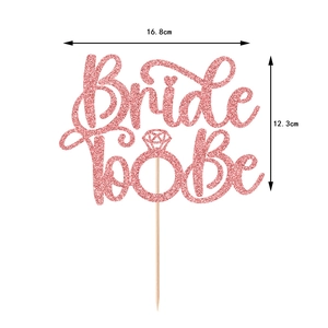 Rose gold glitter Bride to Be cake topper with diamond ring design for bridal showers