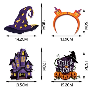 38-piece Halloween photo booth props set including witch hats, pumpkins and spooky houses