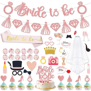Bachelorette Party Decoration Pink Glitter Bride To Be Banner Satin Sash Mesh Veil Photo Props Cake Toppers Bridal Shower