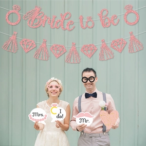 Pink glitter Bride to Be banner and photo props set for bridal shower party decoration