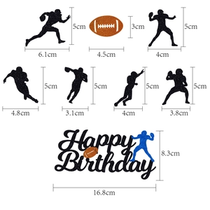 Rugby theme Happy Birthday cake topper set with dimensions for sports party decor