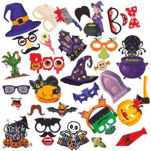Halloween Photo Booth Props Paper Cardstock DIY Party Decoration Accessories Witch Hat Pumpkin Ghost Spider