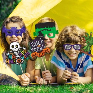 38pcs Halloween photo booth props with witch hats and pumpkins for festive party fun