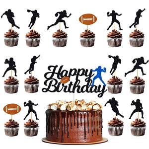 American Football Cake Toppers Glitter Cardstock Happy Birthday Sports Theme Party Silhouette Decoration Supplies
