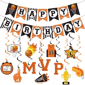 Basketball Theme Birthday Party Decorations Paper Banner Hanging Swirls Cake Toppers Sports Event Decor For Boys