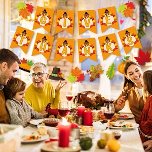 Give Thanks banner with turkey and pumpkin motifs for Thanksgiving party wall decoration