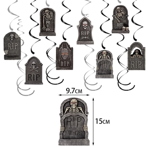 Halloween gravestone honeycomb spiral ornaments set with 9 RIP designs for party decor