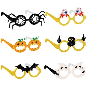 Lot de 6 lunettes de fête pailletées Halloween avec motifs citrouille, araignée et fantôme