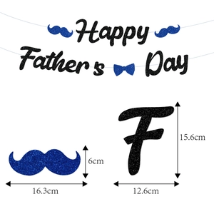 Happy Father's Day banner in blue and black glitter cardstock with mustache decorations