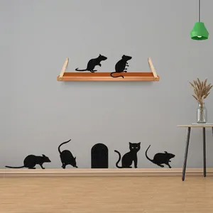 Halloween black mouse and cat silhouette wall stickers for spooky home decor setup