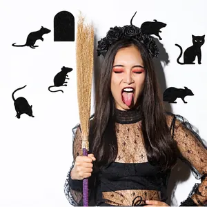 Gothic Halloween set with black rose headband, lace top, and mouse wall stickers