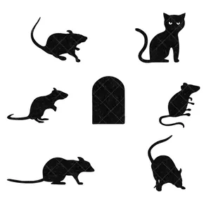 Halloween black cat and mice silhouettes for spooky wall decoration party props
