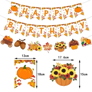 Fall themed HAPPY BIRTHDAY banner set with pumpkin sunflower and maple leaf designs